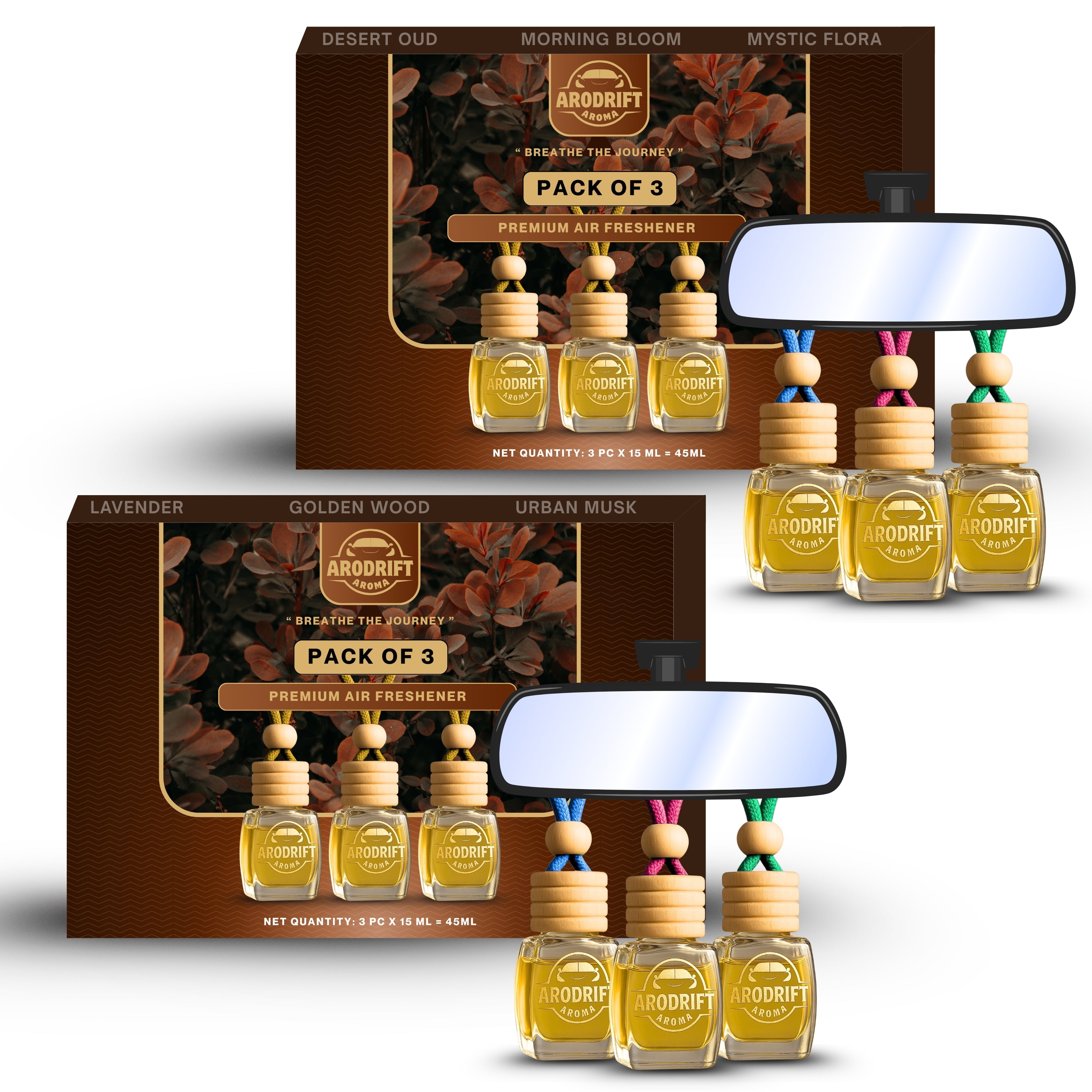 AroDrift Premium Hanging Car Perfume | Combo Pack Of 6 | Last Up to 120 Days | Made From Natural Essential Oils | 15ML X 6 Bottle | 90 ML