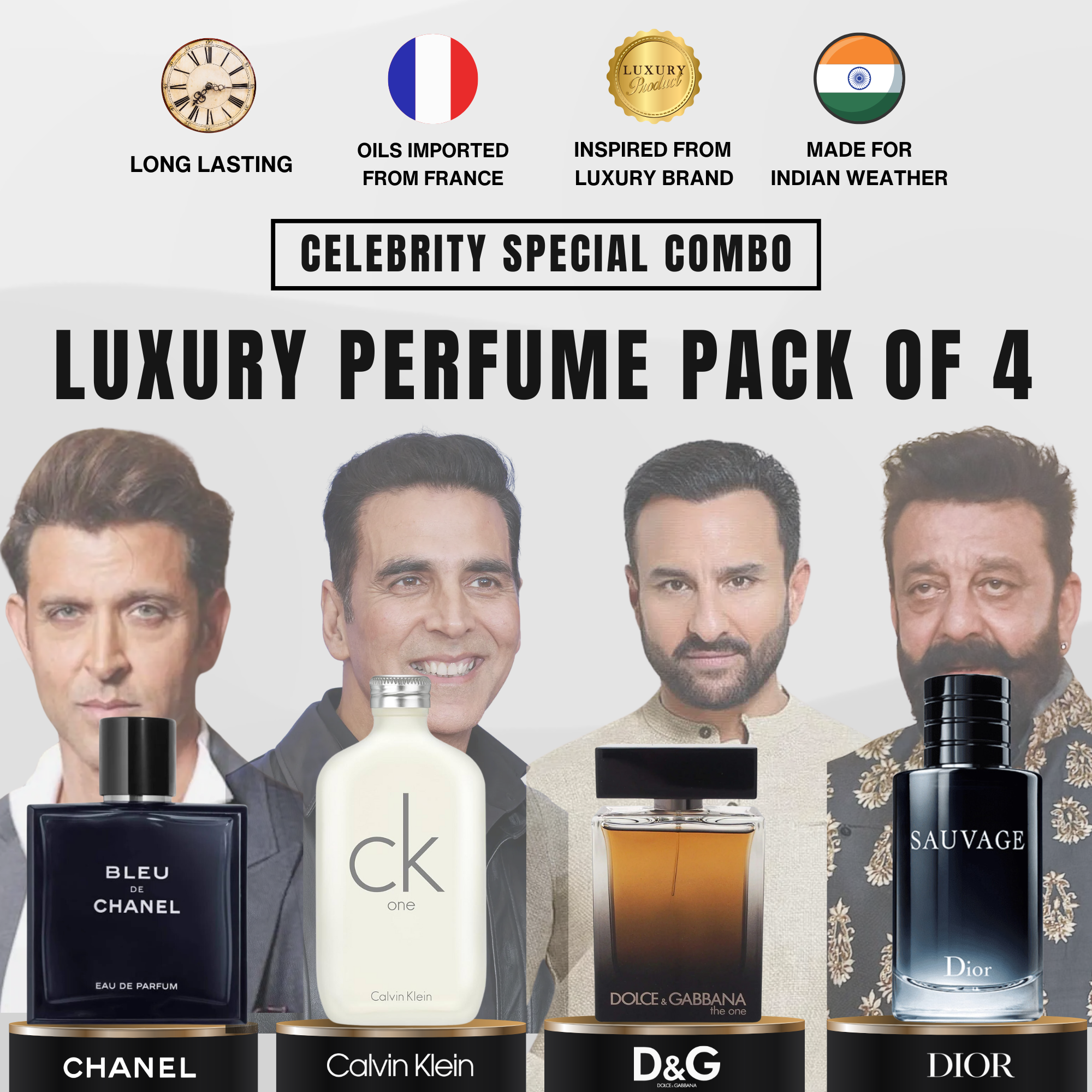 Blue De Chanel | CK One | D&G Men | Dior Sauvage Inspired Perfume Giftset [Pack of 4]